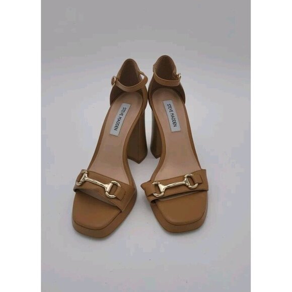 NEW Steve Madden Women's Irenee B Ankle Strap Sandals Brown Gold Size 7.5 M - Picture 1 of 12